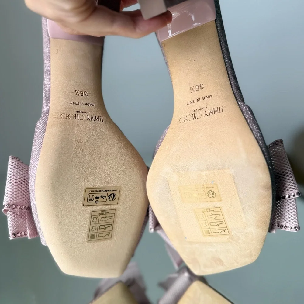 New JIMMY CHOO Jodi Bow-Embellished Glittered Mules pink - Picture 9 of 12